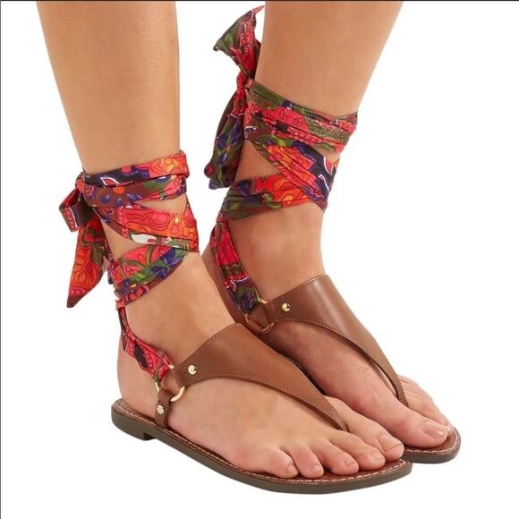 Sam Edelman Shoes - Sam Edelman Giliana Leather Floral Ankle Wrap Sandals Size 6 Boho